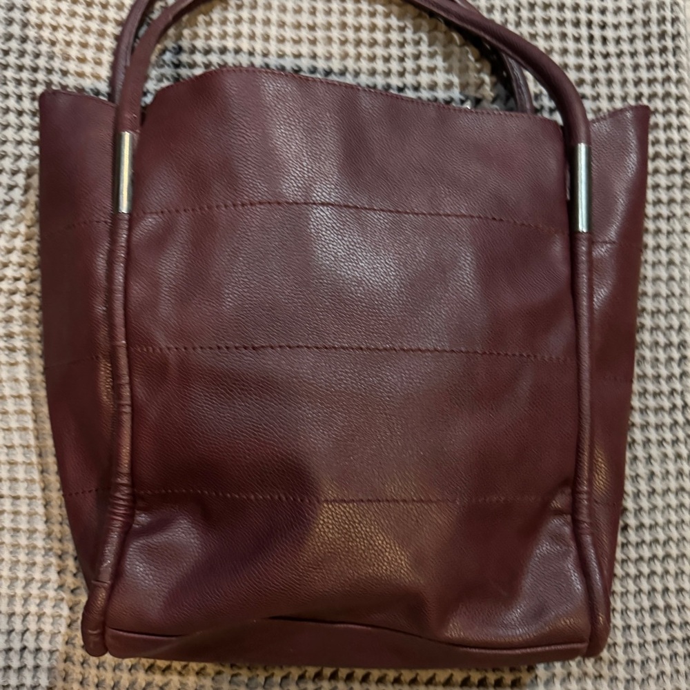 Neiman Marcus Burgundy Leather Tote with Top Handles